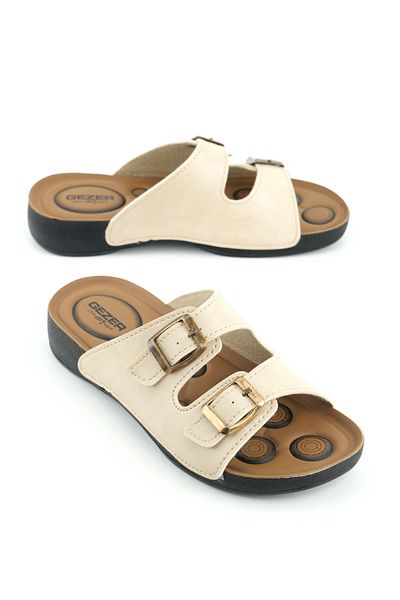 GEZER Summer Comfortable Sole Two Buckle Adjustable Faux Leather Casual Women's Slippers