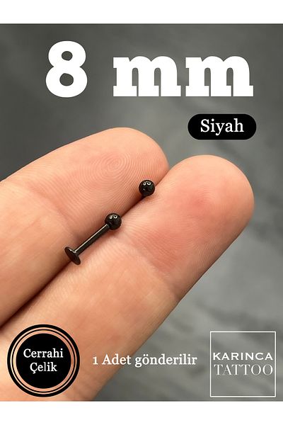 Karınca Piercing 8 mm Black Labret - Tragus and Cartilage Conch Helix Lip Snake Bites Ear Piercing