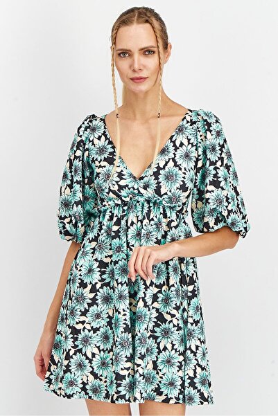 ASOS Women Floral Print Mini Casual Dress, Turquoise