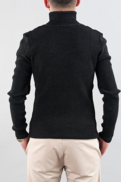 bombe Ανδρικό πουλόβερ με λεπτή εφαρμογή με βαμβακερό λαιμόκοψη μαύρο