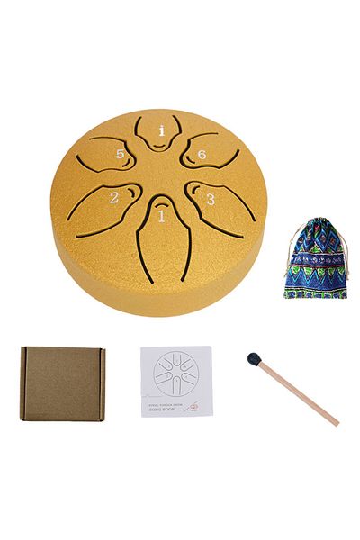 Shunmaii Gold Steel Tongue Drum Portable Rain Drum Hand Pan Drum Percussion Musical Instruments 3 Inch 6 Note