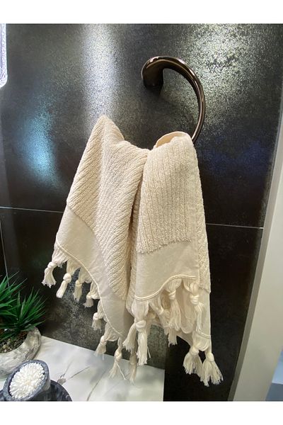 Arelina Textile 100% Cotton 50x90 Rib Pattern Ecru Bath Towel