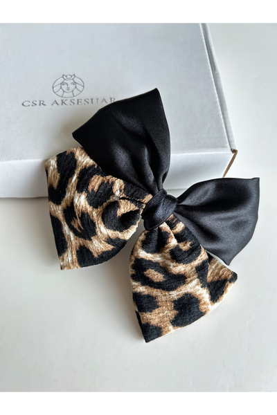 CSR AKSESUAR сатиновий леопардовий автоматичний бантик для волосся