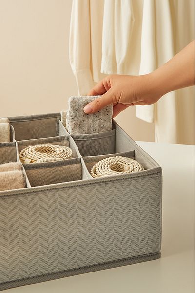 Ocean Home Textile Set of 6 Compartment Honeycomb Gray Drawer Cabinet Laundry Organizer Folding Storage Box Organizer