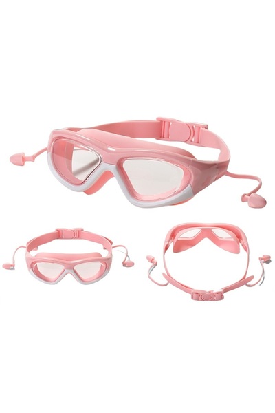Choice نظارات سباحة للأطفال باللون الوردي والأبيض مع سدادات أذن من السيليكون ...