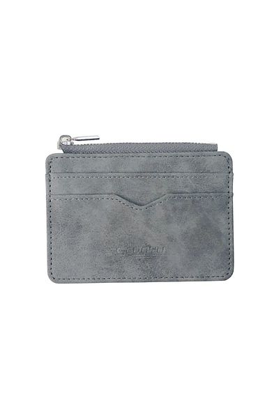 Choice Grey Short Matte Leather Card Wallet - Retro Multi-card Holder With Frosted Fabric, Zipper Bag For M