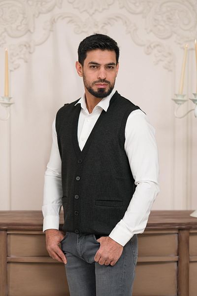Woolen World Ανδρικό πλεκτό γιλέκο με κανονική εφαρμογή μπροστινή τσέπη