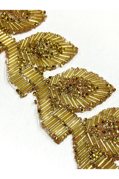 karantuhafiye Iron-On Leaf Model Ribbon / Beaded Ribbon / 1 Meter Gold / H1