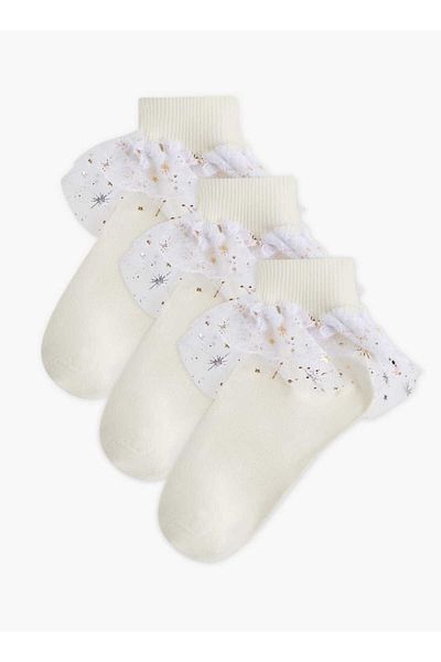 Flora Bella by Shoexpress Flora Bella Ribbed Ankle Length Socks with Frill Detail - Set of 3