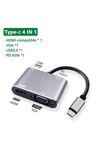 MUCAI ZHQ-TYPEC-4IN1 USB C to HDMI-compatible VGA Type C USB 3.0 HUB Adapter For MacBook Nintendo Samsung