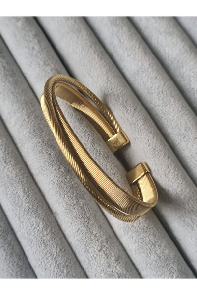 MSA TREND Kadın çelik bileklik sarmal halat model gold renk hasır görünüm 316...