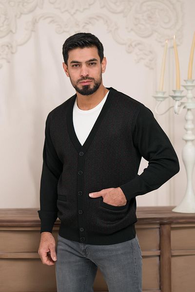 Woolen World Ζακέτα πλεκτό με μοτίβο με κανονική εφαρμογή V λαιμόκοψη με μπροστινή τσέπη