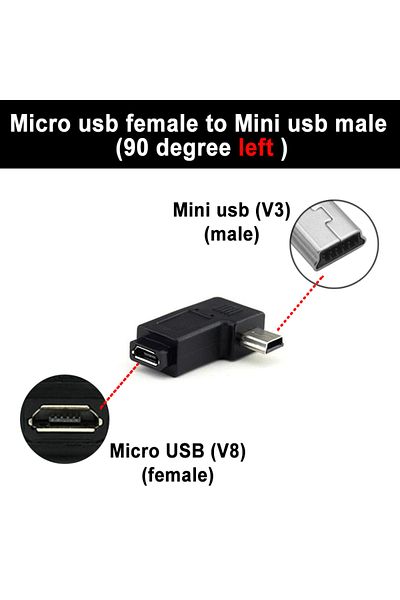Choice V8 to V3 left bend Micro USB Female to Mini USB Male Adapter 5pin Data Sync 90 Degree Elbow Converte