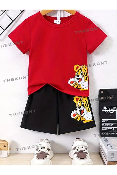 THEKONT Set pantaloni scurți-tricou pentru copii cu imprimeu Aslann