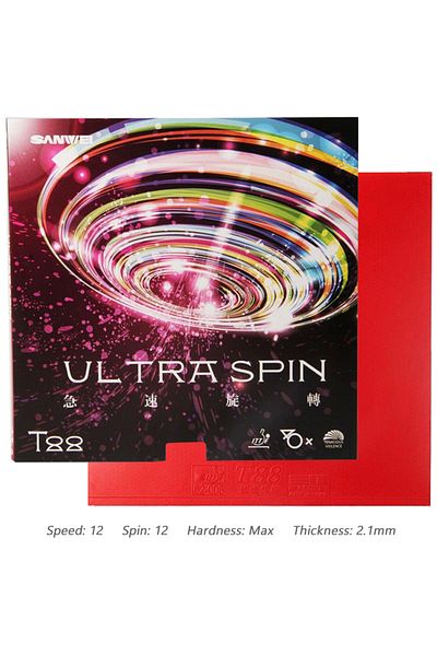 Choice مطاط تنس الطاولة T88 Ultra Spin من SANWEI باللون الأحمر مع حلقة تحكم شبه لاصقة ومطاط تنس الطاولة عالي الطاقة