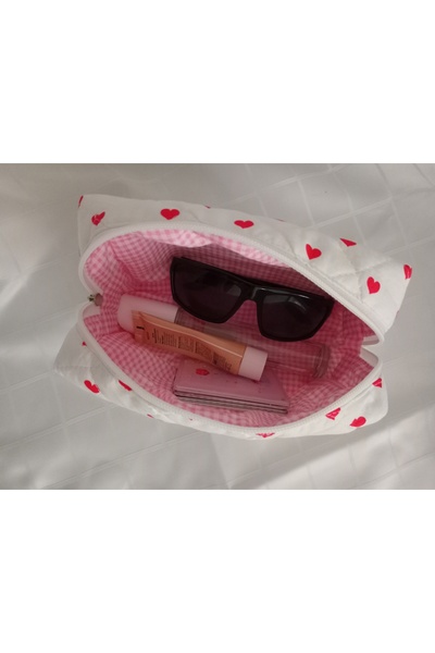 nartella Brand Cosmetic Bag - Red Heart Patterned Makeup Bag - Organized Large Size XL