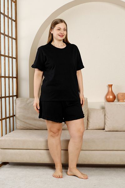 nisaNCa Set pijamale pentru femei, 100% bumbac, mărime mare, 3 piese, cu volane