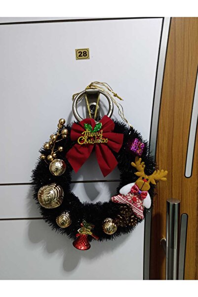 BURASS BABY KİDS Yılbaşı Süsü Kapı Duvar Doğal Çelenk Hobi Yeni Yıl Parti Eğlence Hediyelik 30cm