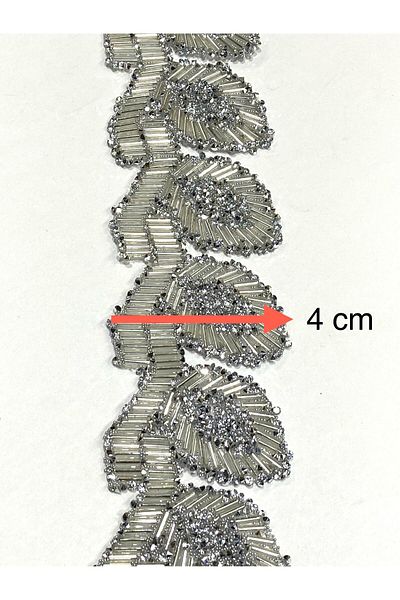 karantuhafiye Iron-On Leaf Model Strip / Beaded Strip / 1 Meter Silver / H1