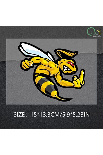 Choice 15x13.3cm B115A2 Funny self pasting flower angry wasp bumblebee car sticker waterproof car decoratio