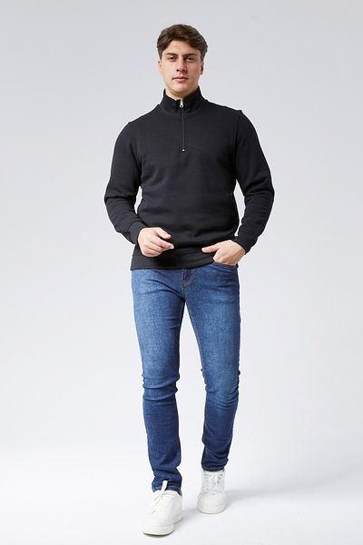 M MOONCOVER Men's Black Sweatshirt - Half Zipper, Warm Holder, Structured