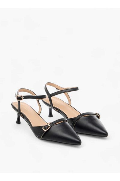 Flora Bella by Shoexpress Flora Bella Solid Mules with Pin Buckle Closure and Kitten Heels