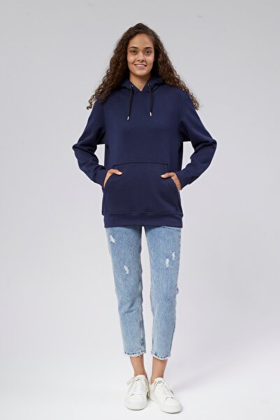 M MOONCOVER Mooncover Kadın Kapşonlu Kanguru Cepli Sweatshirt – Lacivert