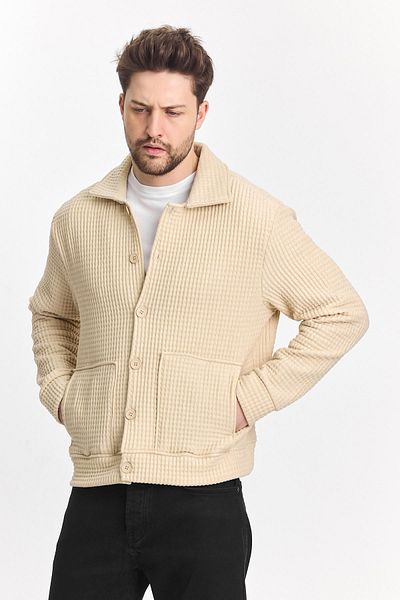 DAMGA JEANS Ανδρικό Casual Εποχιακό Κρεμ Μπουφάν με Κουμπιά και Τσέπες