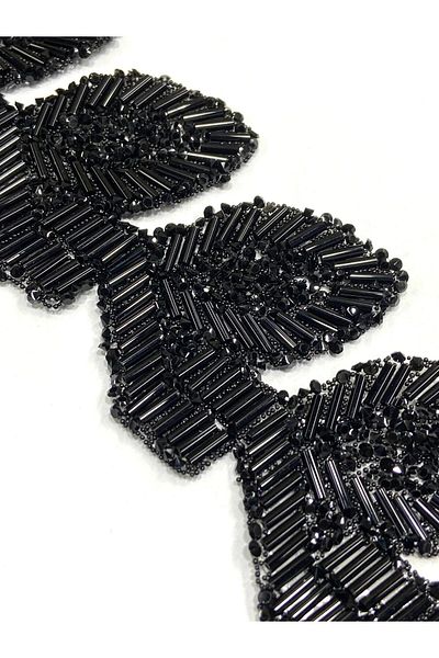 karantuhafiye Leaf Model Strip / Beaded Strip / 1 Meter Black / H1 Can Be Pasted with Iron