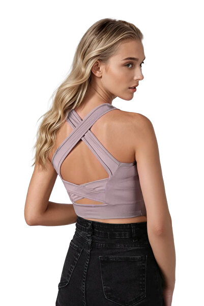 BUCADO Açık Pembe Sırt Detaylı Fitted/Vücuda Oturan Kare Yaka Spor Bluz