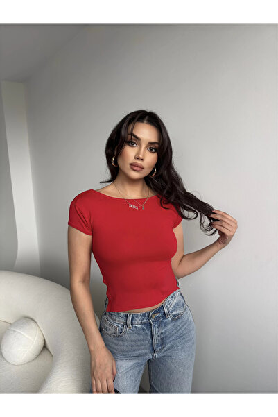 Buklemoda Sırt Dekolteli Ayarlanabilir Premium Crop Kırmızı