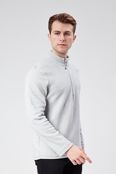 M MOONCOVER Erkek Standart Fit Rahat Kesim Soğuk Geçirmez Dik Yaka Polar Sweatshirt Gri