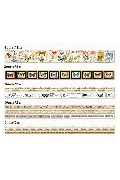 Vox Art Vintage Washi Kağıt Bant / Flower Retro Desenli Kağıt Bant 10'lu (FLO...