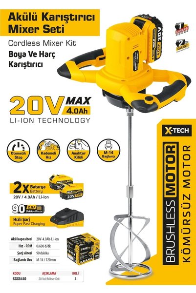 BİTERSE 20V Çift Bataryalı Boya ve Harç Karıştırıcı Akülü Karıştırıcı 4 Amper...