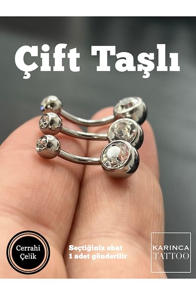 Karınca Piercing High Quality Double Stone Belly Piercing - Steel, Anti-Tarnish and Anti-Allergy
