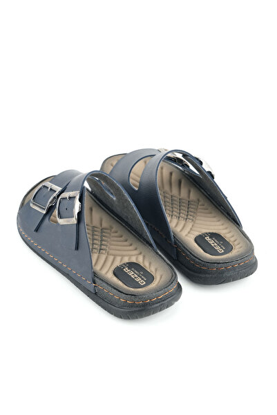 GEZER Men's Summer Faux Leather Two Buckle Adjustable Comfortable Sole Daily Slippers