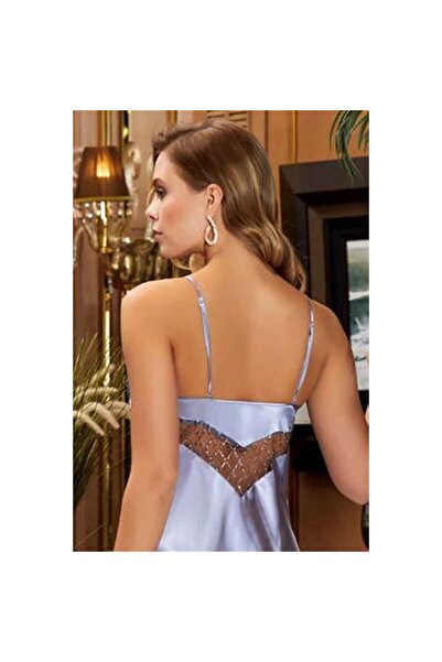 Jeremi 3059 Set cămașă de noapte dublă scurtă din satin de mătase Dowry cu halate - argintiu