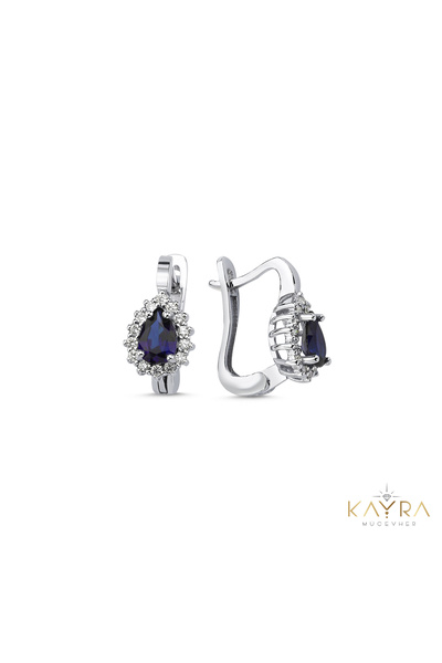 Kayra Mücevher Safir ve Pırlanta Taşlı Anturaj Küpe PTK07