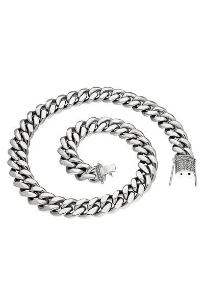 Chavin 14 Mm. Stoned Steel Chain Necklace - 46 Cm. Ep08