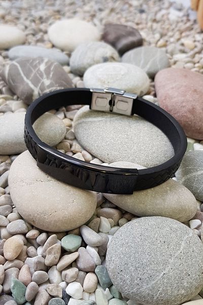 Chavin Black IPC CapLeather Steel Men's Bracelet Ef87