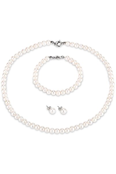 Chavin Doğal inci Kolye Küpe Bileklik 925 ayar Gümüş Set df91