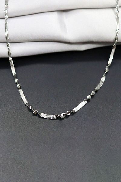 Chavin Gray 3 mm Twist Snake Tread Model Steel Women's Chain Necklace Eu65By