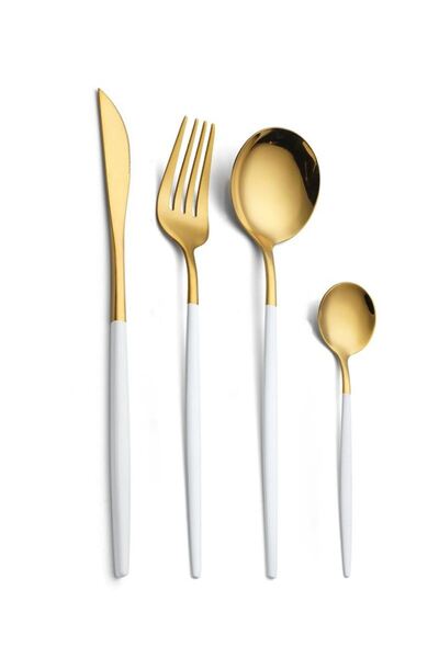 Chavin 410 Steel 24 Piece White Gold Dinner Spoon Fork Knife Set Cin518Bysr