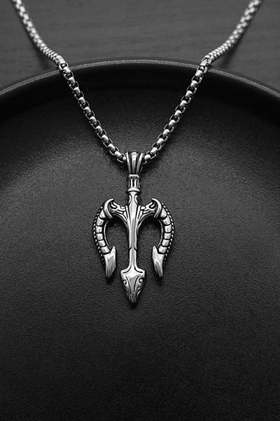 Chavin Poseidon Vintage Grey Unisex Steel Necklace - God with Round, EU56