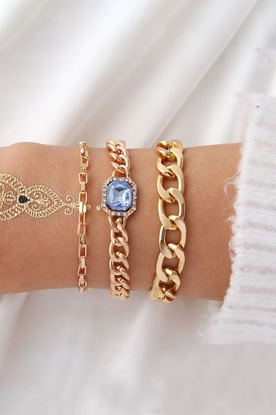 Chavin 3 Pieces Bracelet with Zircon Stones - Gold Closure, Em74