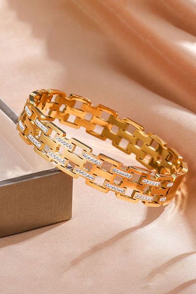 Chavin 12 mm Gold Eu17Sr - Steel Stone Clamp Bracelet