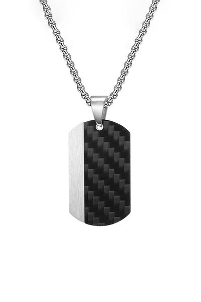 Chavin Black Carbon Fiber Soldier Tag - Steel Men's Necklace Eu50