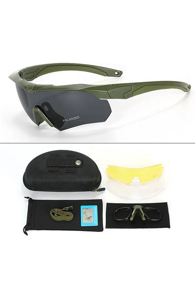 Choice Green-Polarized lens Military Tactical Goggles CS Airsoft Windproof Shooting Glasses HD 3 Lens Motoc