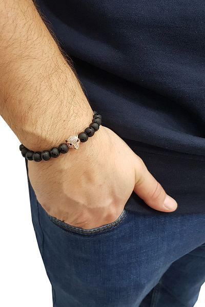 Chavin Patterned Onyx Stoned Tiger Men's Bracelet Ea14