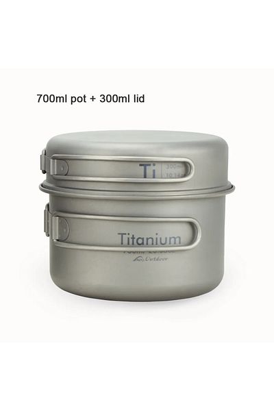 APG 700ml APG Ultralight Titanium Pan Outdoor Camping Titanium Bowl Set Folding Handle Cookware